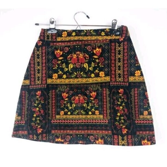 H&M Coachella Womens Size 6 Patterned Velvet Mini Skirt Boho Festival Bohemian - Picture 2 of 13